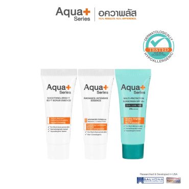 AquaPlus ชุดสินค้าขนาดทดลอง (Soft Scrub Essence 5 ml. / Essence 5 ml. / Sunscreen 5 ml.)